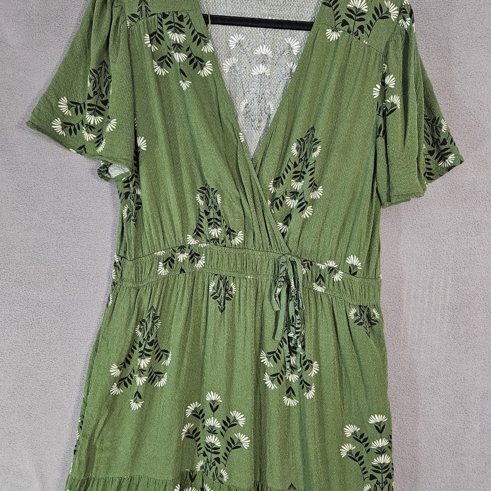 Knox Rose Maxi Dress XL Vneck Floral Green Faux Wrap Boho Cottagecore Boho Teir - Picture 2 of 9